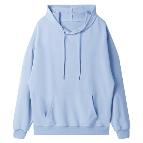Women's Hoodies Casual Solid Oversized Long Sleeve Pullover,L, Sky Blue