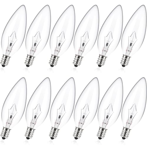 MEQIQTEK E12 60 Watt Incandescent Candle Light Bulbs, Chandelier Light Bulbs for Ceiling Fan, Vanity, Outdoor - Warm White 2500K, 500 Lumen Dimmable B10 Clear Candelabra Base Bulbs (12 Pack)