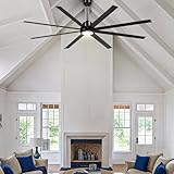YITAHOME 84 Inch Ceiling Fans with Lights and Remote Control for Indoor, Reversible Quiet DC Motor, 8 Blades with 6 Speed, Large Ceiling Fans for Home Commercial, Black