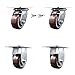 Heavy Duty Large Top Plate Polyurethane on Polyolefin Swivel Caster Set of 4 w/4" x 2" Maroon Wheels - Includes 2 Swivel with Bolt on Swivel Locks&2 Rigid-2400lbs Total Capacity - Service Caster Brand