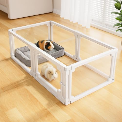 Image of BUCATSTATE Acrylic Guinea Pig Cages 15.8 inchH, 7.8 sq ft Large Guinea Pig Playpen, Tool-Free Rabbit Cage Indoor, Small Animal Playpen with Door for Bunny, Piggies, Chicks (47 inchL x 24 inchW x 16 inchH, 6 Panels)