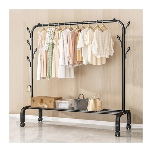 Perchero Burro De Metal, Burro De Ropa Con Ruedas, Colgador De Ropa Con Ruedas, Barra Colgante De Ancho Con Estante, Para Zapatos, Bolso, Accesorios, Prenda(Black,130x160x45cm)