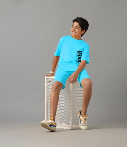Image of KYDA KIDS Boys 100% Pure Combed Cotton Co-ord Clothing Set Premium Printed T-Shirt & Shorts | Relaxed Fit Summer Outfit for Kids