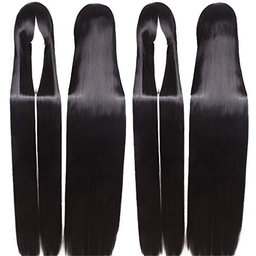 Cos-Animefly 60  150cm Super Long Straight Wig Heat Resistant Hair Cosplay Costume Party Wig Hair Extra Long Black