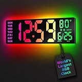 EASYERA 16.5' Large Digital Wall Clock with Remote Control, RGB Atmosphere Lights with 11 Scenes Mode, Dual Alarms with Big LED Display, Auto DST, Temperature for Classroom Gaming