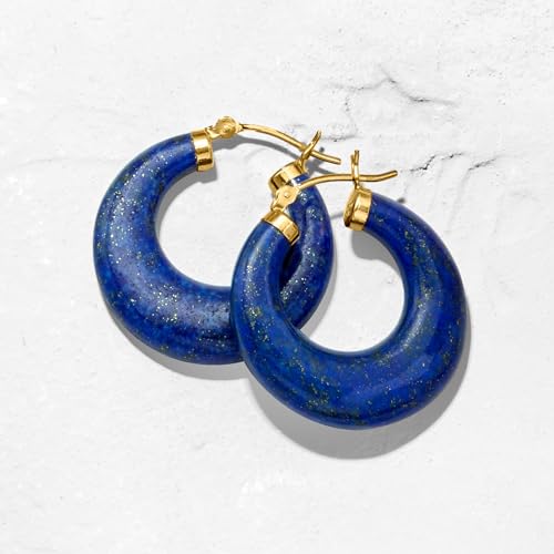 Image of Ross-Simons Round Gemstone Hoop Earrings in 14kt Gold 1 1 /8 inches