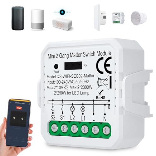 Interruttore dimmer intelligente Wlan Mini Smart Alexa, modulo relè per interruttore della luce, 2300W/10A, interruttore WiFi da incasso con conduttore neutro, compatibile con Tuya, Smart Life, Google