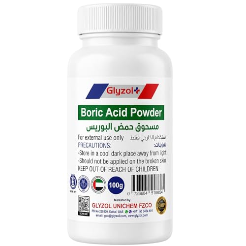 Glyzol Boric Acid Powder 100g - Pure Pharmaceutical Grade Multipurpose Boric Acid for Foot Soak Athletes Foot Skin Comfort & Household Pest Control (Ants Roaches) - External Use Only
