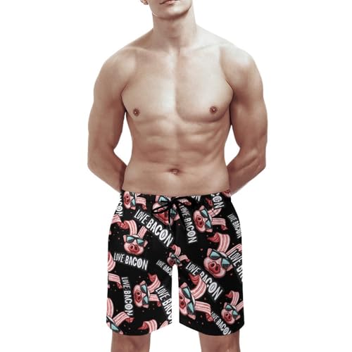 Funny Bacon I Love Bacon Men's Swim Trunks Quick Dry Beach Shorts Board Shorts Bathing Suits with Pockets2