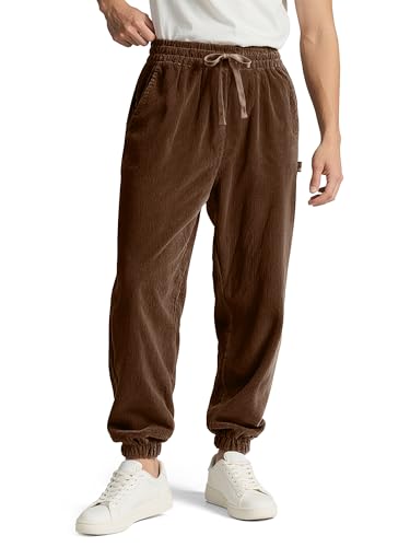Comdecevis Mens Corduroy Pants Stretch Joggers Tapered Elastic Waist Drawstring Cargo Casual Baggy Sweatpants with Pockets