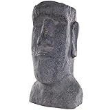 Deco 79 Magnesium Oxide People Indoor Outdoor Planter Distressed Textured Easter Island Head Large Planter Pot with Gold Accents, Planter 11" x 11" x 21", Black