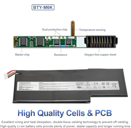 Image of Wefly BTY-M6K Laptop Battery Compatible for MSI Stealth Pro GS63VR 7RG 7RG-005 7RG-036CN GF63 8RD-031TH 8RC-034CZ 9SC GF75 Thin 3RD 8RC 8RD 8SC 9SC-088CN Series MS-16K3 MS-17B4 Laptop Battery