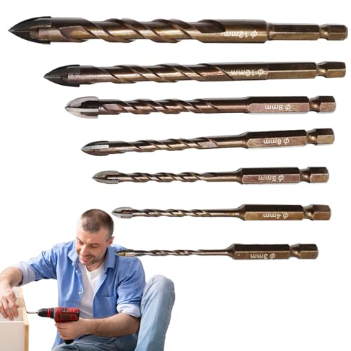 Trapano in muratura per calcestruzzo – Trapano per e calcestruzzo – Set di punte robuste da 7 per installazione sanitaria, lavori di costruzione, lavorazione dei metalli e lavorazione