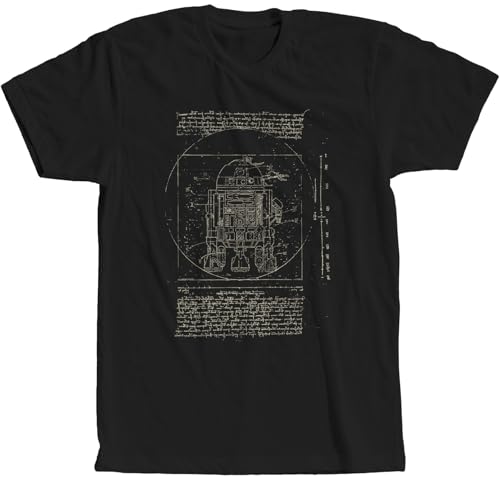 Vitruvian Star Droid Leonardo Da Vinci Robot Wars R2 Android Schematic Vintage T-Shirt 2XL Black