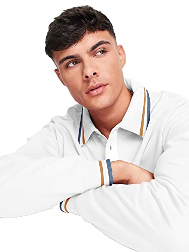 Image of Jump Cuts Men's White Cotton Blend Casual Printed Polo T-Shirt, Large