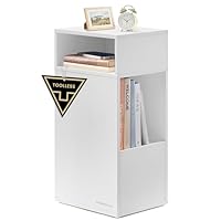 SONGMICS HOME Slim Bedside Table, Superfast Toolless Assembly, Narrow Storage Side Table with 2 Open Compartments & 1 Drawer, Small Bed Side Cabinet for Bedroom, 30 x 25 x 59.4 cm, White LET911WE01