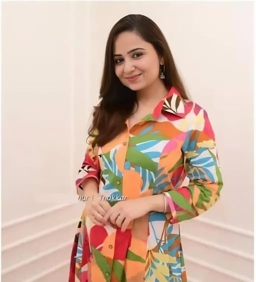 Image of Women's Stylish Abstract Printed Multicolored Kurta with Pant Co-ord Set