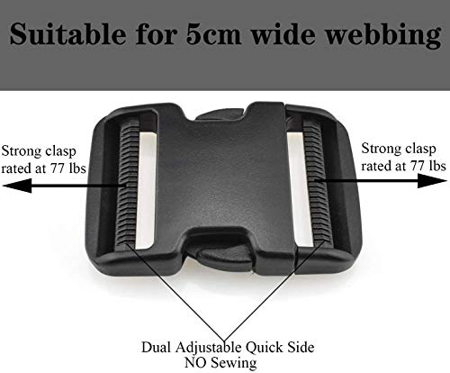 Buckle For 2 Inch/50Mm Strap Webbing, 2 Set Quick Side Release Buckles 4 Pcs Tri-Glide Slide Dual Adjustable No Sewing Clips Snaps Heavy Duty Plastic Replacement For Nylon Webbing Straps Backpack Fanny Pack Belt Dog Collars #TOP4