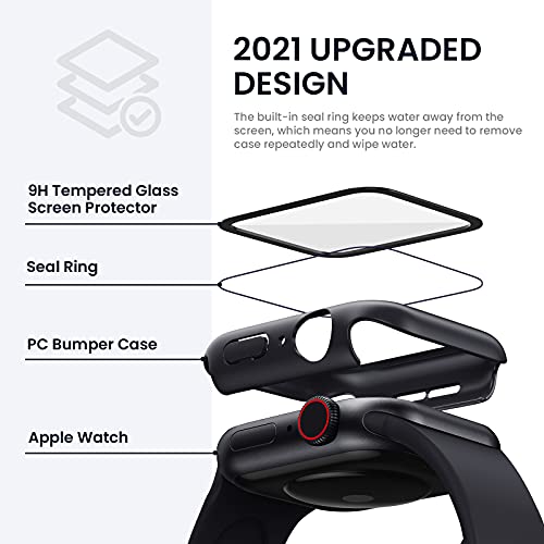 Image of Tensea for Waterproof Apple Watch Screen Protector Case 40mm SE 3 /SE 2nd Generation /SE /Series 6 /5 /4 Accessories, iWatch Protective PC Face Cover with Tempered Glass Film for Women Men, 40 mm