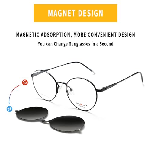 Image of grey jack 3PCS Clip On Glasses,Half-Rim Metal Round Shape with Magnetic Eyeglasses for Myopic Men Women 80020