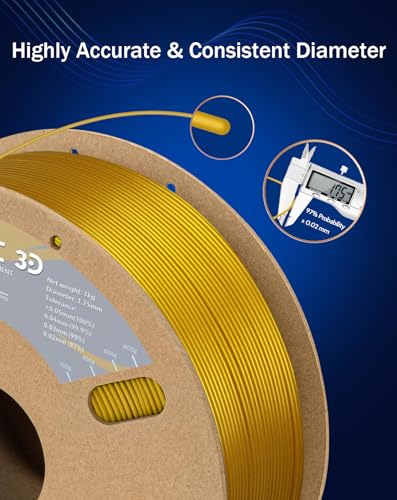 Image of DURAMIC 3D PETG Filament 1.75mm Gold, 3D Printing Filament 1kg Spool(2.2lbs), Gold Filament 1.75mm Dimensional Accuracy + /- 0.05 mm Non-Tangling Non-Clogging Non-Stringing