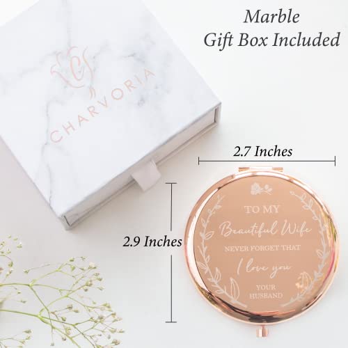 To My Beautiful Wife Rose Gold Compact Mirror - Romantic Wedding Anniversary For Wife From Husband, Wife Birthday, Mothers Day Or Valentines. I Love You Sentimental Mirror For Her With Laser Engraving #TOP4