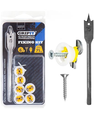 Gripit Yellow Heavy-Duty Plasterboard Fixings Curtain & Blind Hanging Kit Pack of 6 Holds Up to 71kg - Ideal for Drywall Stud Walls Mirrors Frames Reusable & Easy to Install UK Design