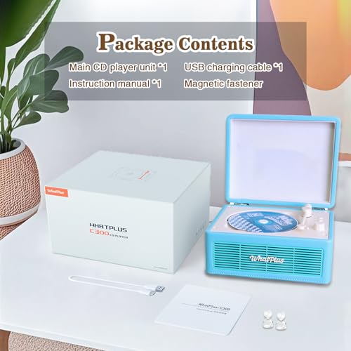 Image of Portable CD Player with Bluetooth 5.2, Rechargeable Battery & Built-in Speakers - Hi-Fi Retro Suitcase Design for Home Decor, AUX /TF Card Support - Ideal Gift (Light Blue)