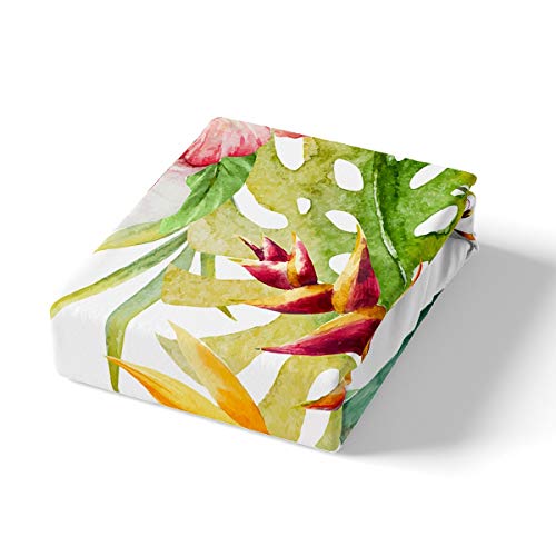 Erosebridal JCX19256SJJQUEEN Tropical Tree Plant Duvet Cover Set Queen Size With Zipper Closure, Watercolor Red Hibiscus Flower Pattern Printed Comforter Cover,Palm Leaves Bedding Sets thumb #2