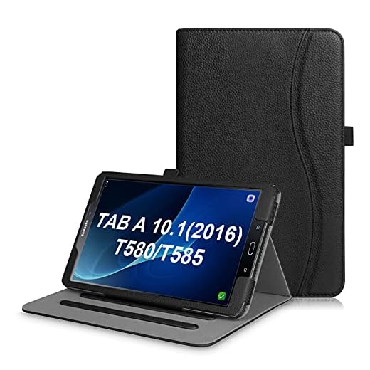 Fintie Fodral för Samsung Galaxy Tab A 10,1 tum T580N/T585N 2016 surfplatta – multivinkel visning skyddande fodral fodral med dokumentslitsar, stativfunktion, automatisk vaka/sömn funktion, svart
