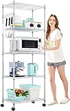 Devo Storage Shelf Metal Storage Shelves with Wheels, Stainless Steel Standing Shelf for for Kitchen, Laundry Room, (24' * 14' * 71', Silver)