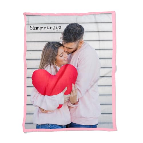 ZPUBLI+ Manta Personalizada con Foto y Texto. Manta Collage. Manta sofá y Cama. Regalo Original de Navidad, cumpleaños, Aniversarios, San Valentín, papá, mamá, Regalo para Parejas. (1 Foto, 105x75)