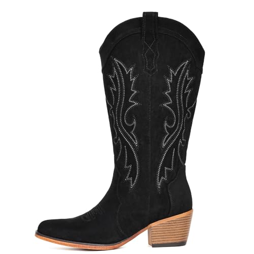 Image of IUV Cowboy Boots For Women Western Cowgirl Boots Mid Calf Snip Toe | Chunky Heel Ideal for low insteps