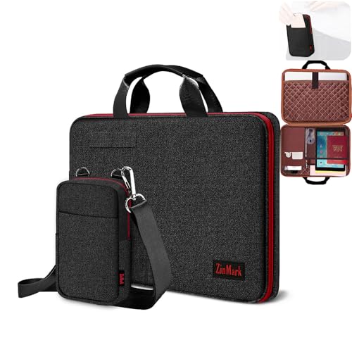 Image of Laptop Case 15.6 Inch Briefcase Military-Grade Protection with Detachable Belt Bag, Compatible All Model of 15-16 Inch MacBook Pro and Most Popular 15.6 Inch Notebooks Chromebooks (Black Red)