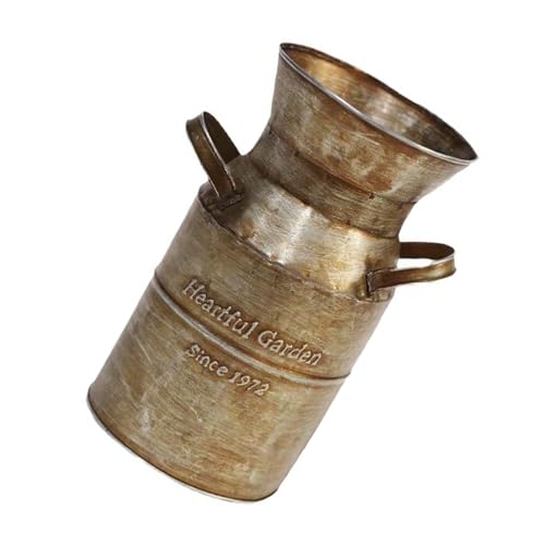 Lata de leche grande para decoración del hogar con asa para flores artificiales, centro de mesa, jardín, balcón, decoración de campo francés, jarrón de flores secas