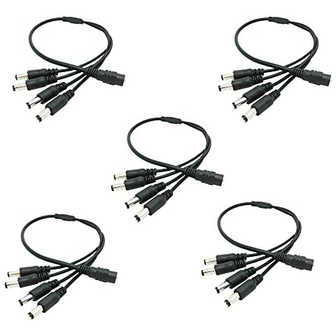 USHANLIN CCTV Power Cable Splitter 5 Pack 1 Female to 4 Male Plug 12V DC Power Adapter Splitter Cable for Security Parking Camera Car Monitor (5.5mm X 2.1mm) Cover