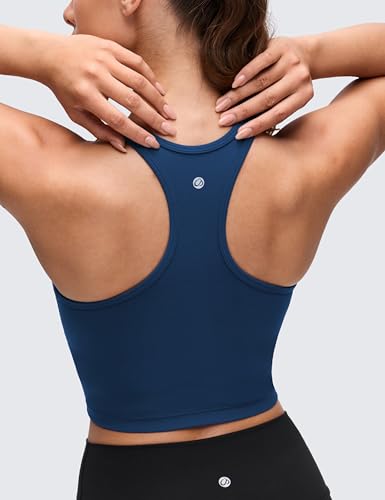 Image of CRZ YOGA Butterluxe Racerback Crop Tank Tops | Light Support, Removable Pads, Yoga, Extremely Soft, Scoop Neck, Longline Sports Bras for Women
