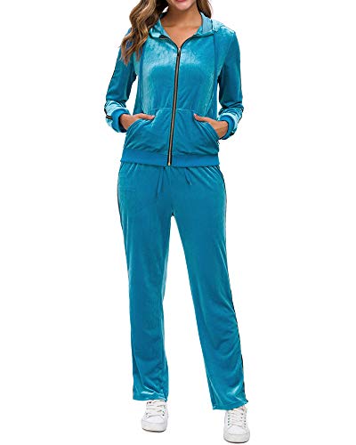 GOSO Sweatsuits for Women, 2 Piece Tracksuit Set Velvet Stripe Zipped Hooded Sweatshirts & Pants Sets