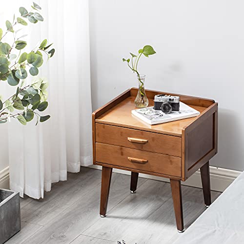 Maydear Bamboo Nightstand, End Table With Drawer, Bedside Table Sofa Side Table For Bedroom, Living Room, Walnut #TOP2