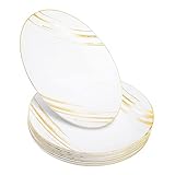 STACKABLES ~ Lot de 20 assiettes en plastique rigide ~ 20,3 cm assiettes blanches avec motif doré ~ Ensemble d'assiettes légères et flexibles réutilisables