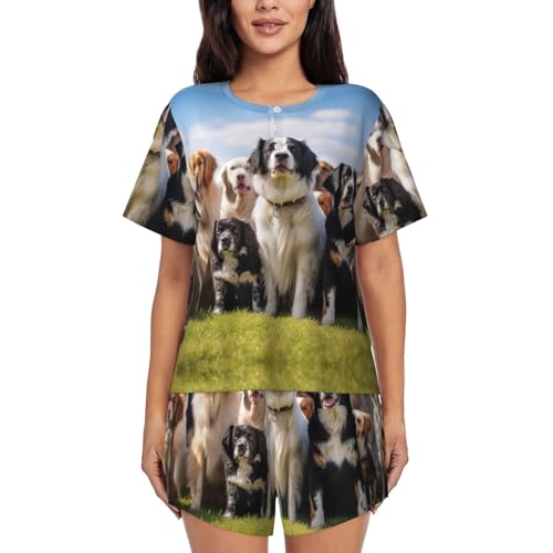 Kfjghhl Dog Show - Conjunto de pijama de manga corta para mujer, pantalones cortos, ropa de dormir de verano, 2 piezas, pijama para mujer, Negro, XXL
