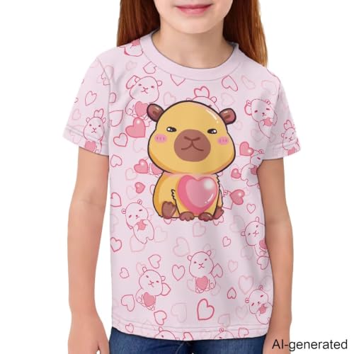 Image of Novelty 3D Graphic T Shirts for Kids Crew Neck Funny Animal Print Short Sleeve Girls Tshirts 3-16 Years