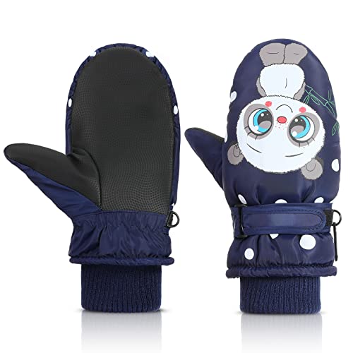 Vzzeport Guantes de Esquí para Niños, Manoplas de Esquí Impermeables Cálidas con Terciopelo de Coral en Interior Anti-Viento para Esquiar Deportes Actividades Invierno, Panda Azul Oscuro - Talla M Cover