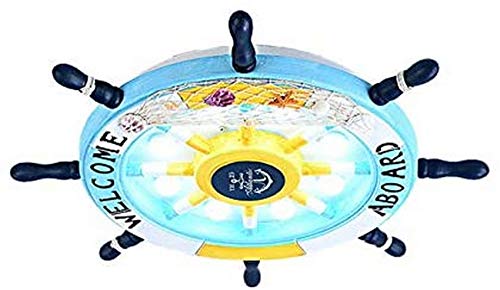 Preisvergleich Produktbild LJYY Deckenbeleuchtung Creative Cartoon Lampenschirm Deckenleuchte Kinderzimmer Led Deckenleuchten Schlafzimmer mit Ruder Holzschirm Nautisch 8 Glühbirnen Flushmount in Sky Blue Finish