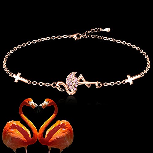 Fenthring Flamingo Bracelet Sterling Silver for Women Cute Animal Cross Rose Gold Pink Bird Flamingo Friendship Bracelets Jewelry Christmas Holiday Summer Gifts3