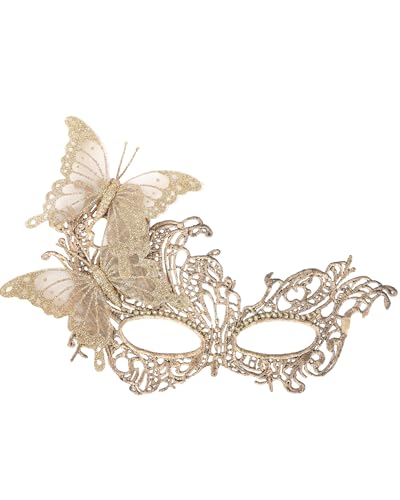 Zinniday Gold Masquerade Mask for Women - Glitter Butterfly Eyemask for Women Lady Couples Halloween Renaissance Elf Mysterious Fantasy Fairy Masks for 1920s 50s Party Renfaire Prom