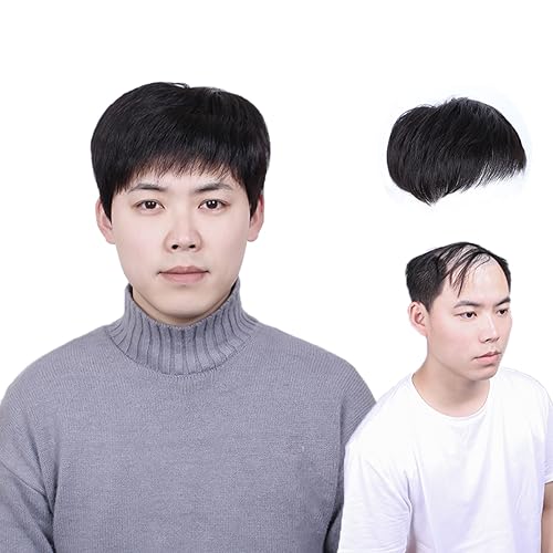 Sitengle 部分ウィッグ メンズ 頭頂部 人毛 男性用ウィッグ つむじはげ トップカバー ヘアトップピース 人工皮膚 円形脱毛症 白髪 ハゲ隠し 薄毛 抜毛 増毛 (16x18cm)