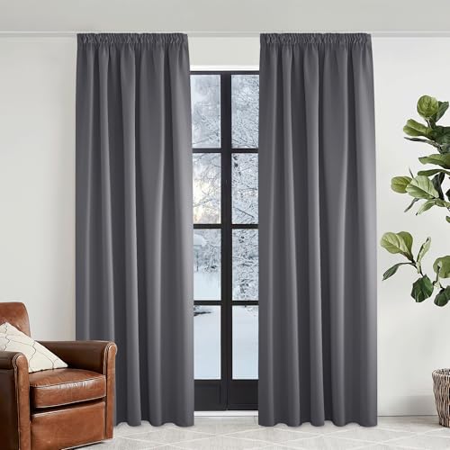 KGORGE Cortinas con Ganchos Salon Cortinas Termicas Aislantes Frio y Calor Cortinas Opacas 2 Piezas Cortinas Dormitorio Matrimonio Cortinas Blackout, 2 Piezas, 140x240cm (AnchoxAlto), Gris
