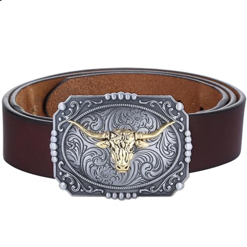 Image of Turquoise Belt Buckle for Men Western Texas Longhorn Bull Rodeo Belt Buckle American Cowboy Chic Gift