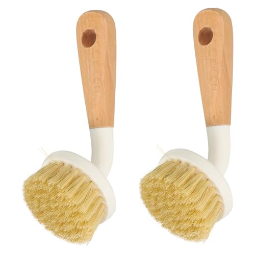 MUCKLILY 2 Piezas Cepillo de Cocina Pequeño Mango Corto Cerdas Suaves de Juncos Multiusos para Fregar Platos y Ollas Herramienta Práctica para Limpieza Hogar